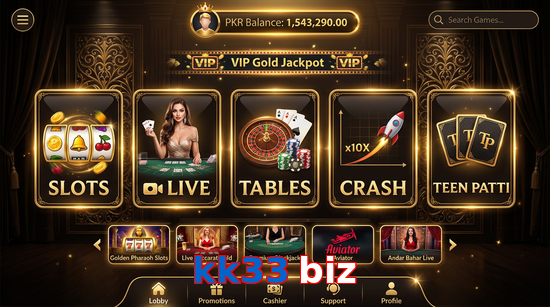 Main screen of Kk33 Biz casino page for PK players